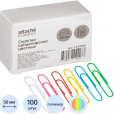 Скрепки Attache, с полимерным покрытием, 50 мм, разноцветные, 100 шт/уп