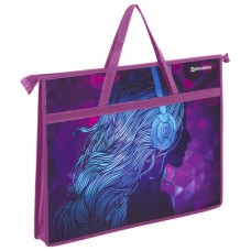 Папка для рисунков и чертежей с ручками BRAUBERG А3, пластик, молния сверху