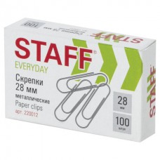Скрепки STAFF , 28 мм, металлические, 100 шт.
