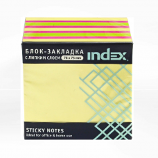 Блок для заметок, с лип.слоем, 76х75 мм, РАДУГА 400л. "Index"